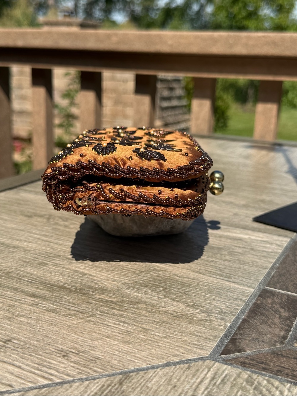 EUC Vintage Embellished Bronze Beaded Evening Clutch - Picture 4 of 10